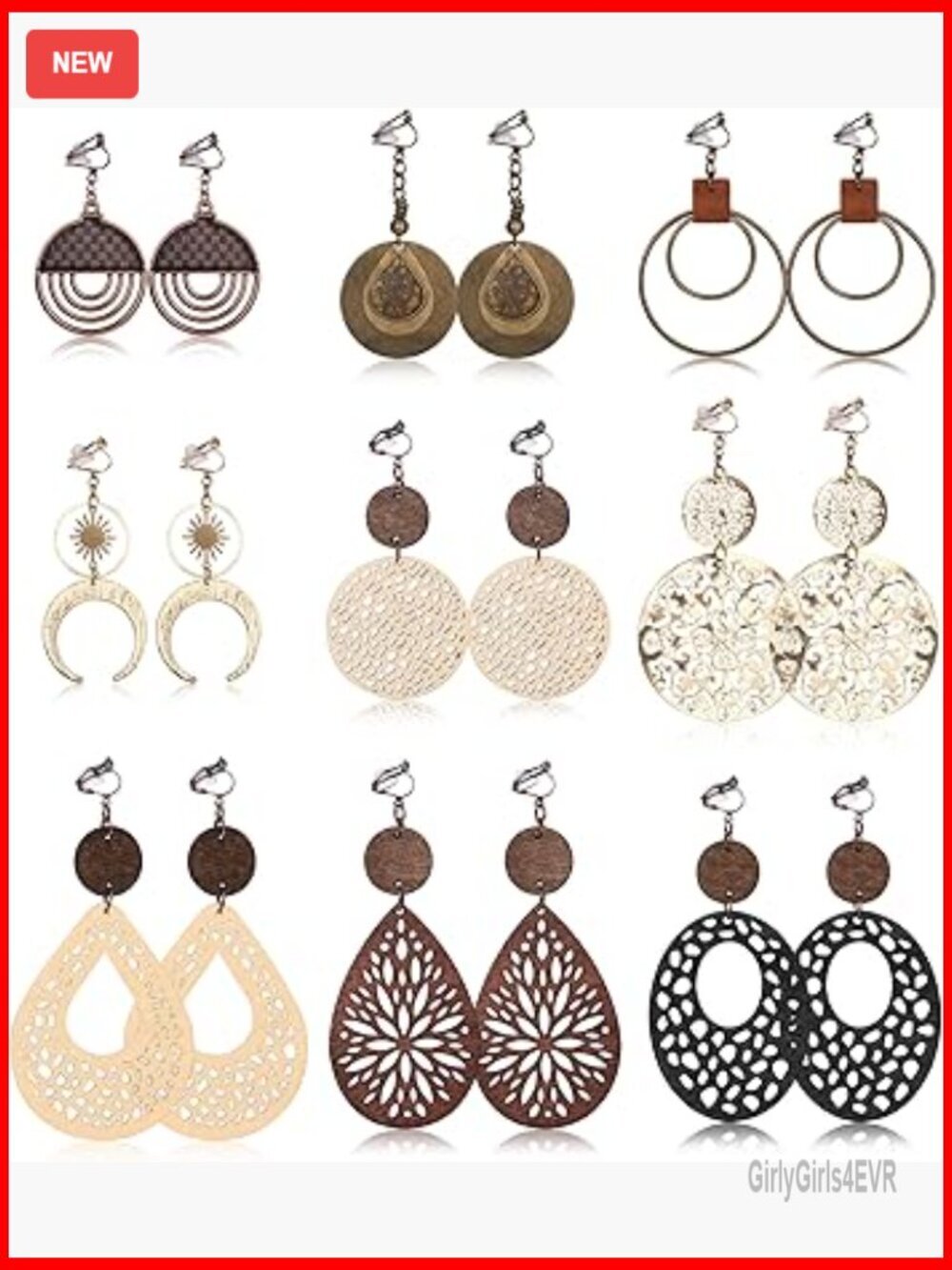 Hypoallergenic Clip-On Dangle Earrings for Non-Pierced Ears, Bohemian Style